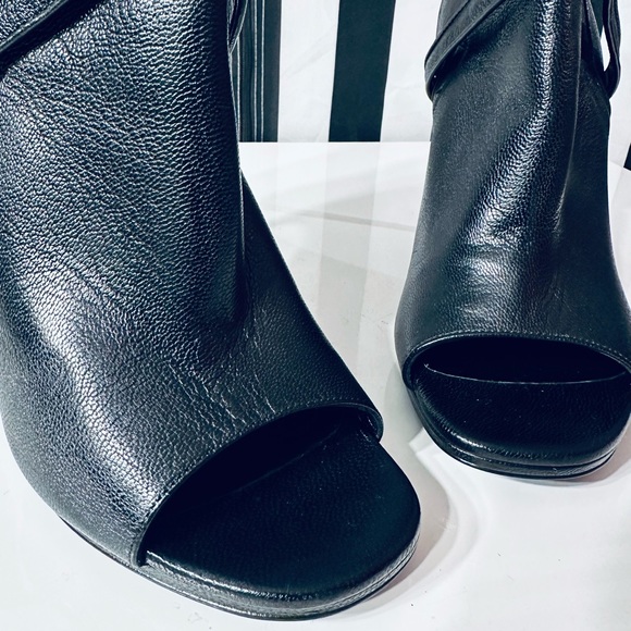 SAINT LAURENT Paris Black Leather Peep Toe Platform Heeled Ankle Booties - Picture 4 of 8